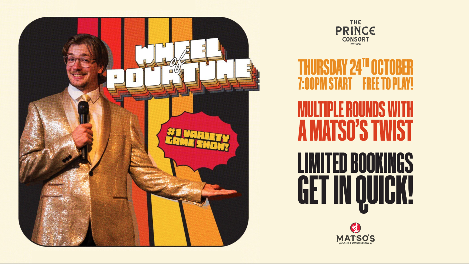 Get Your Tickets to Wheel of Pourtune | Whats on at The Prince Consort